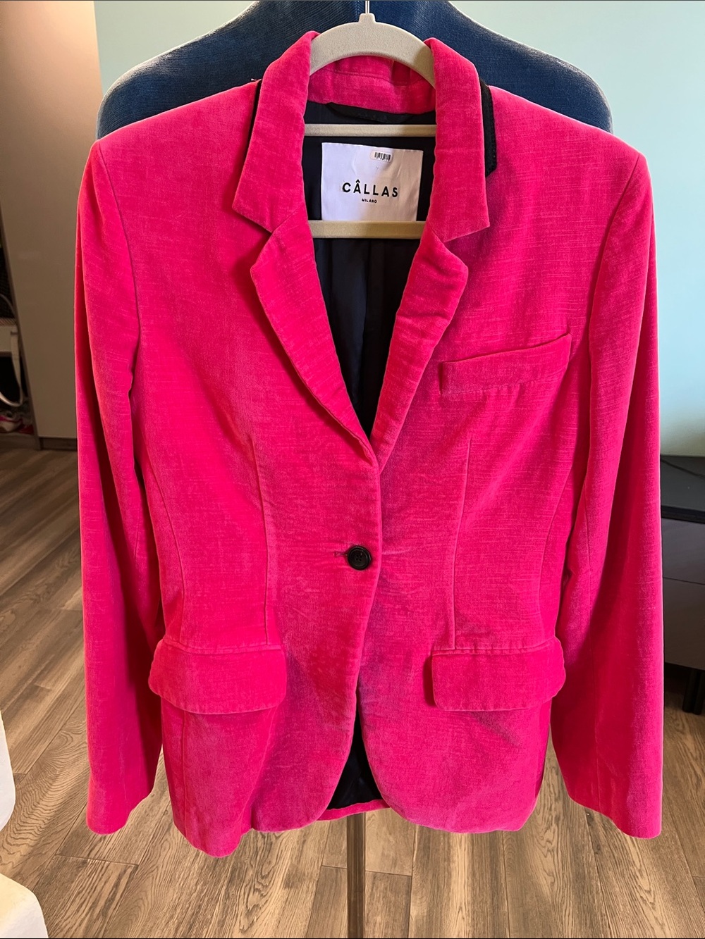 Hot Pink Velvet Single-Button Blazer